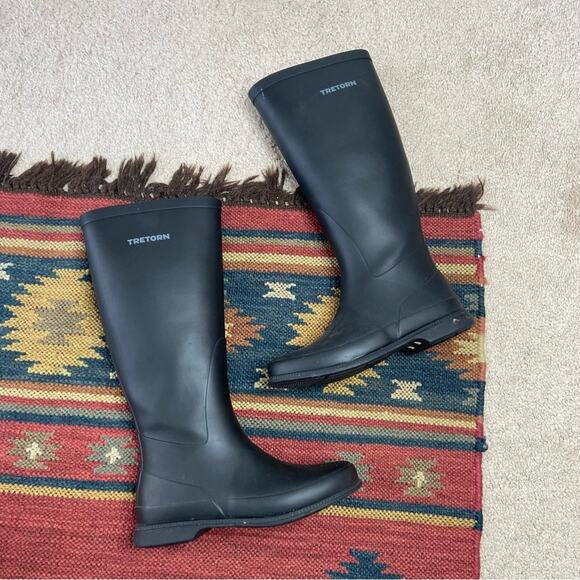 Tretorn Fishermancore Black Rubber Knee High Boots Size 8 - Picture 1 of 4